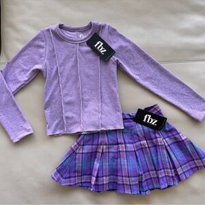 NWT FLOWERS BY ZOE FBZ Girls Purple Plaid Skort & LS Top Outfit Size 6x $125